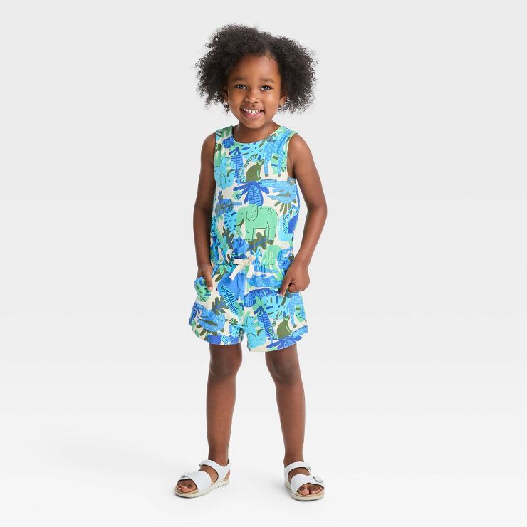 Toddler Girls' Leaf Palm Romper - Cat & Jack™ Blue | Target