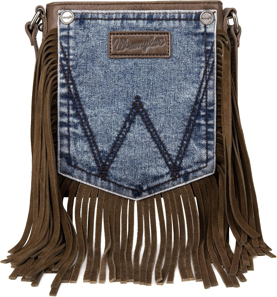 Genuine Leather Fringe Denim Purse for Women Western Crossbody Bag | Amazon (US)
