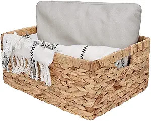 StorageWorks Large Rectangular Wicker Basket, Water Hyacinth Storage Basket with Built-in Handles... | Amazon (US)