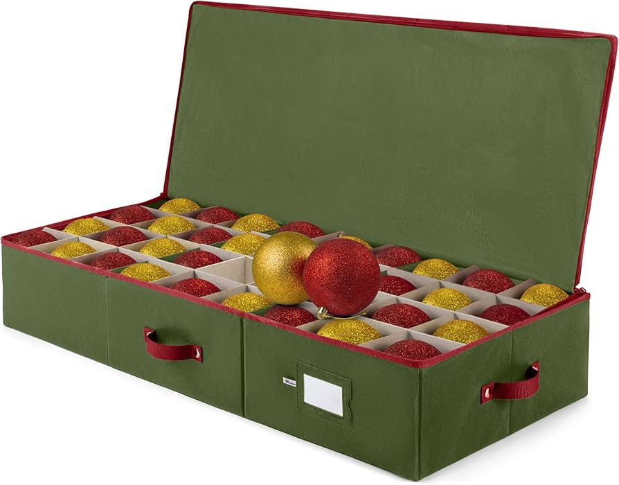 ZOBER Underbed Christmas Ornament Storage Box - Stores 72 Large 4" Ornaments, With Dividers - Tea... | Amazon (US)