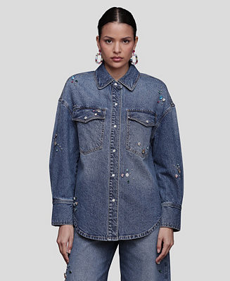 Women's Bejeweled Long Sleeves Oversized Shirt | Macy's