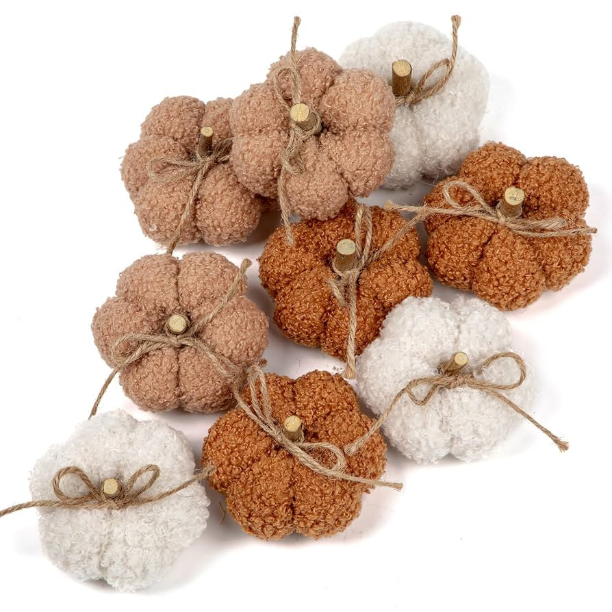 Fall Pumpkin Decorations for Home, 9 Pcs Artificial Mini Fabric Pumpkins Autumn Decor, Fake Pumpk... | Amazon (US)
