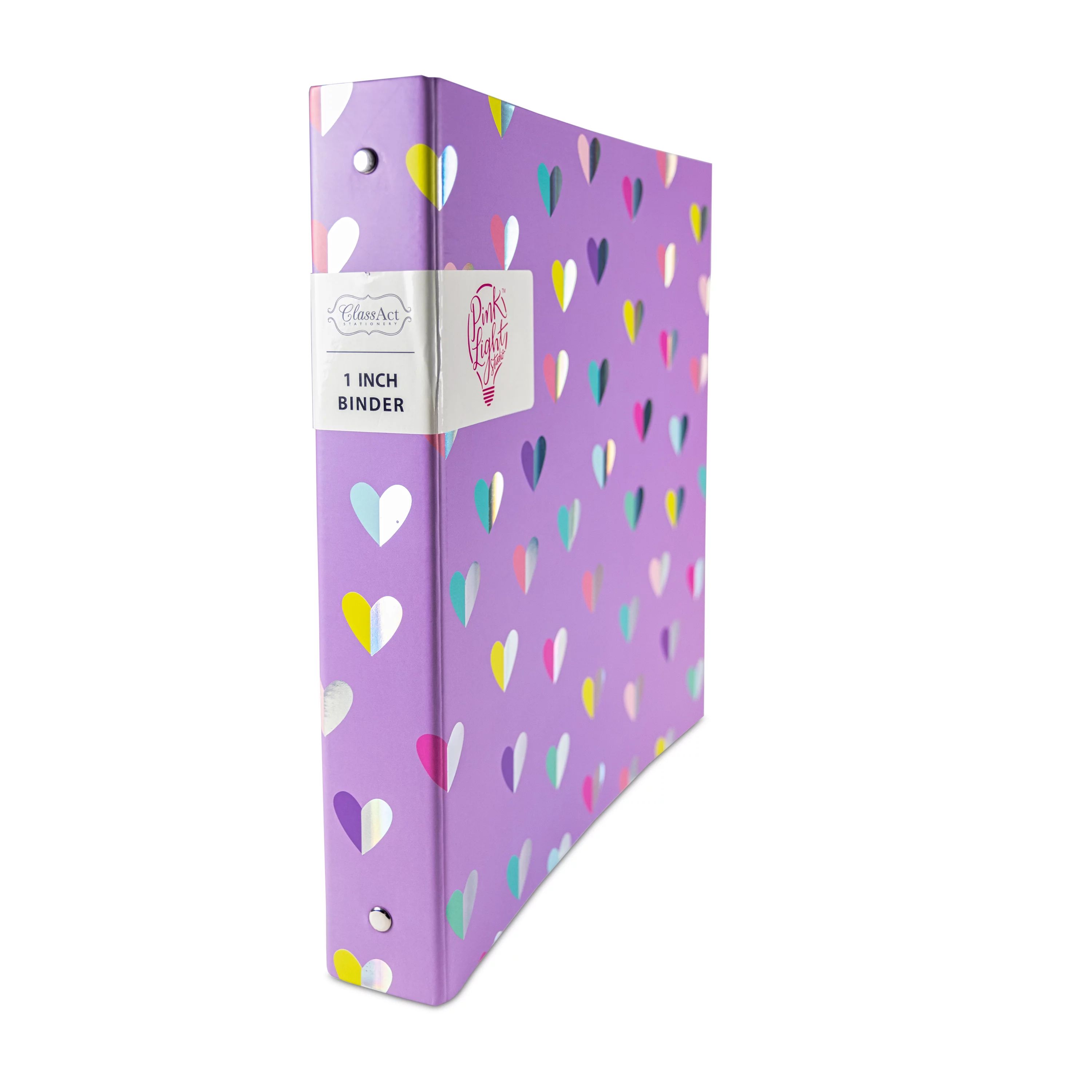 Class Act Stationery 1-inch Hardcover Binder,  3 Round Metallic Rings, Purple Hearts - Walmart.co... | Walmart (US)