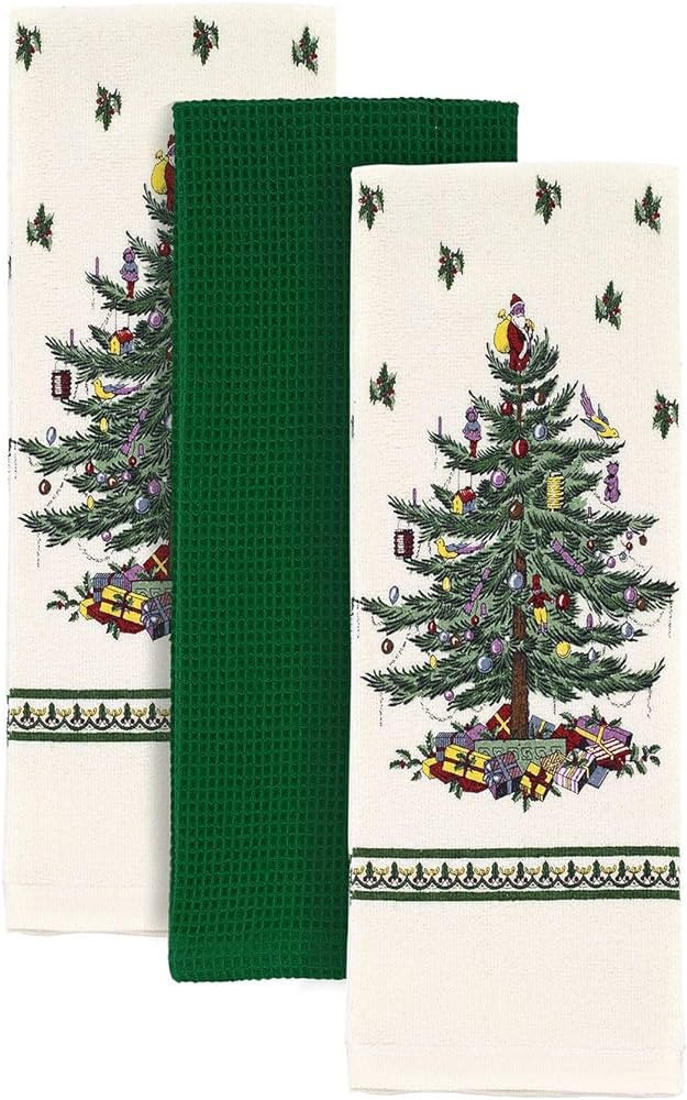 Spode - 3pc Towel Set, Soft & Absorbent Cotton Kitchen Towels, Holiday Home Decor Christmas Tree ... | Amazon (US)