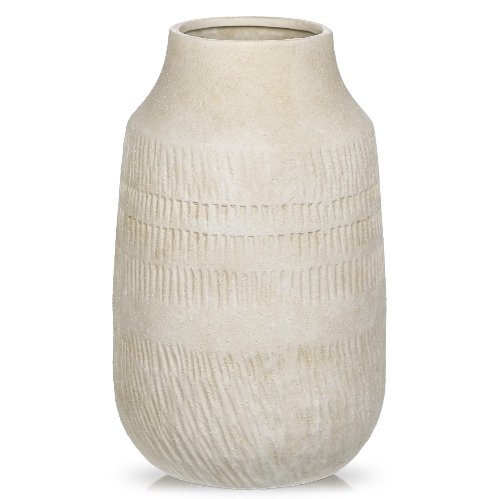 11" Rustic Ceramic Vase with Irregular Flutes Texture & Sand-Grain Surface, Antique Vase for Pamp... | Amazon (US)