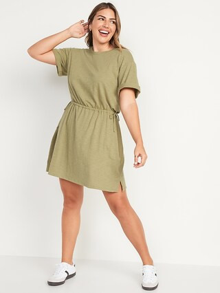 Short-Sleeve Waist-Defined Slub-Knit Mini T-Shirt Dress for Women | Old Navy (US)