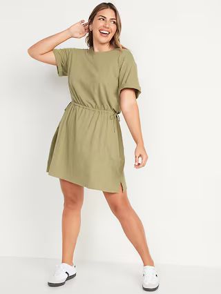 Waist-Defined Short-Sleeve Slub-Knit Mini T-Shirt Dress for Women | Old Navy (US)