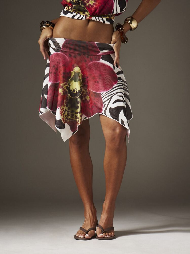 MISSGUIDED Zebra Floral Mesh Asymmetric Waterfall Mini Skirt With Irregular Hem Detail For Summer Fashion | SHEIN