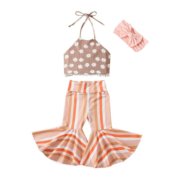Toddler Baby Girl Summer Clothes Flower Halter Crop Top Rainbow Flared Pants Bell Bottoms Cute Bo... | Walmart (US)