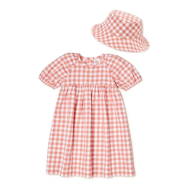 Wonder Nation Baby and Toddler Girls’ Dress Set with Bucket Hat and Diaper Cover, 3-Piece Set, ... | Walmart (US)