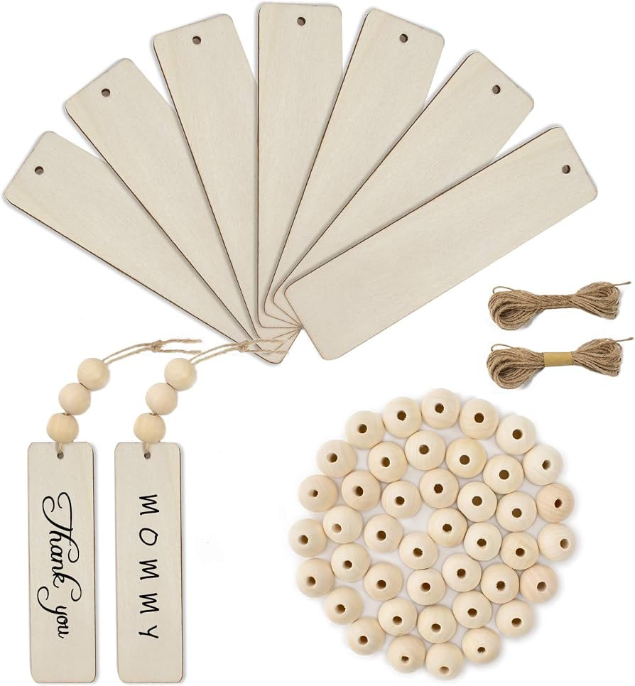 20Pcs Wooden Tags for Crafts with Holes and 50pcs DIY Wooden Craft Beads for Wooden Blank Hanging... | Amazon (US)