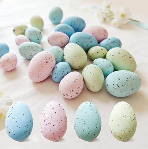 24Pcs Easter Speckled Eggs - Assorted Sizes Faux Pastel Chicken Eggs for Vase & Bowl Filler, DIY ... | Amazon (US)