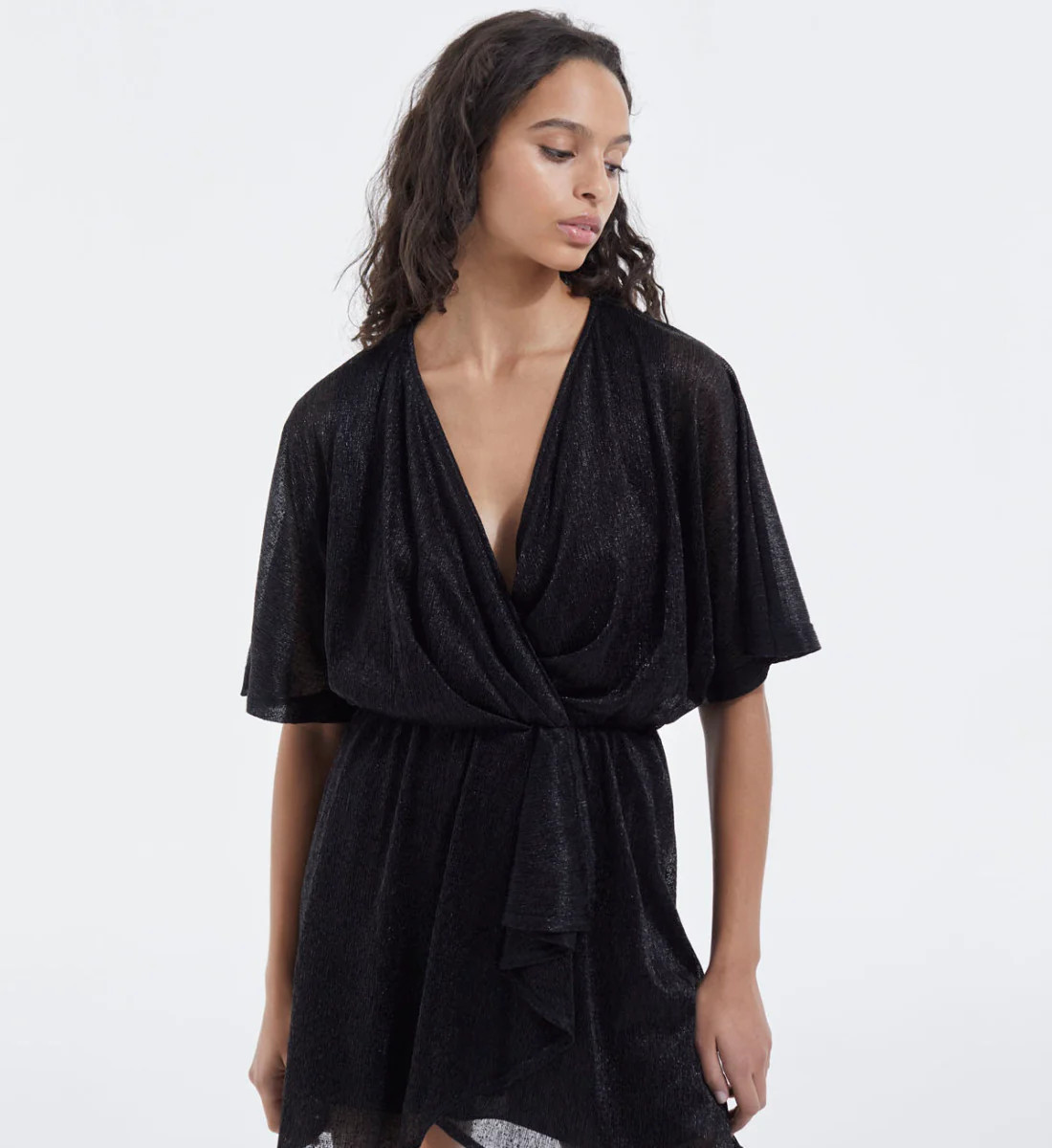 Black Wrap Dress With Draped Details | Shop Simon