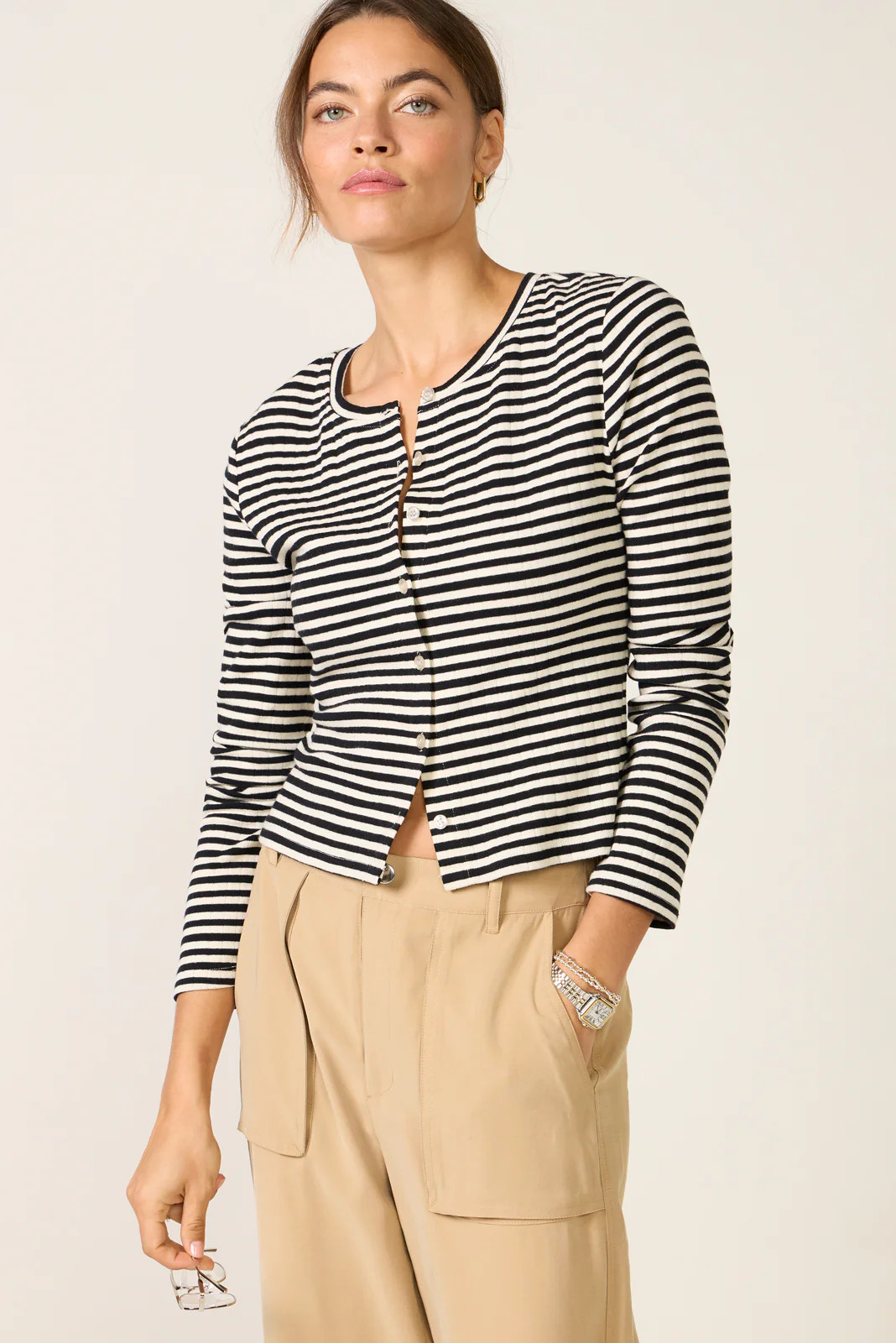 Kara Stripe Pointelle Top | Evereve