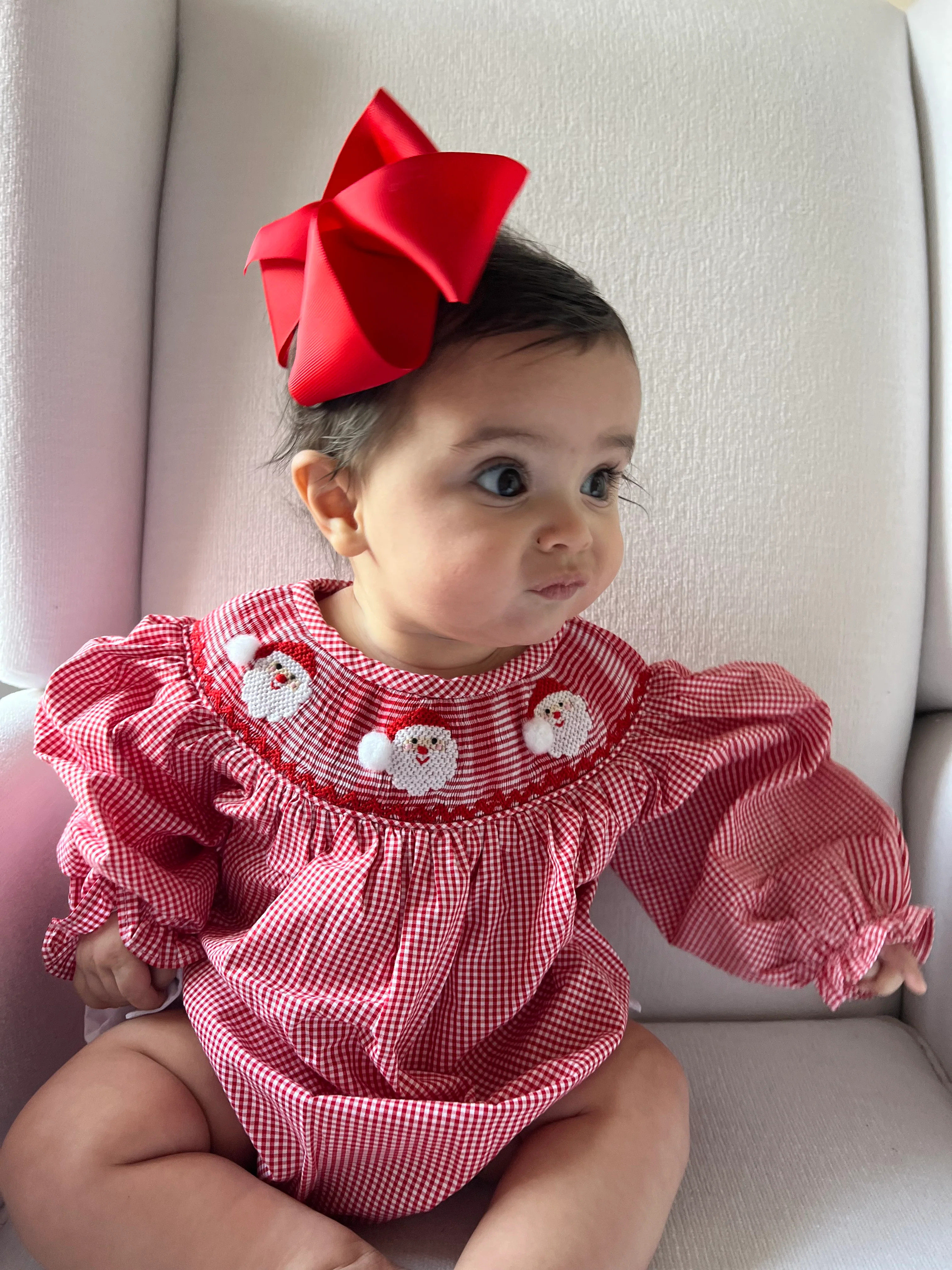 Red Gingham Santa Smocked Bubble | Lillie & Lilah