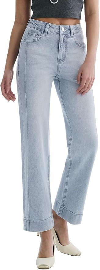 Women’s Straight Leg Jeans High Waisted Cropped Trendy Jeans Wide Leg Zipper Denim Pants | Amazon (US)