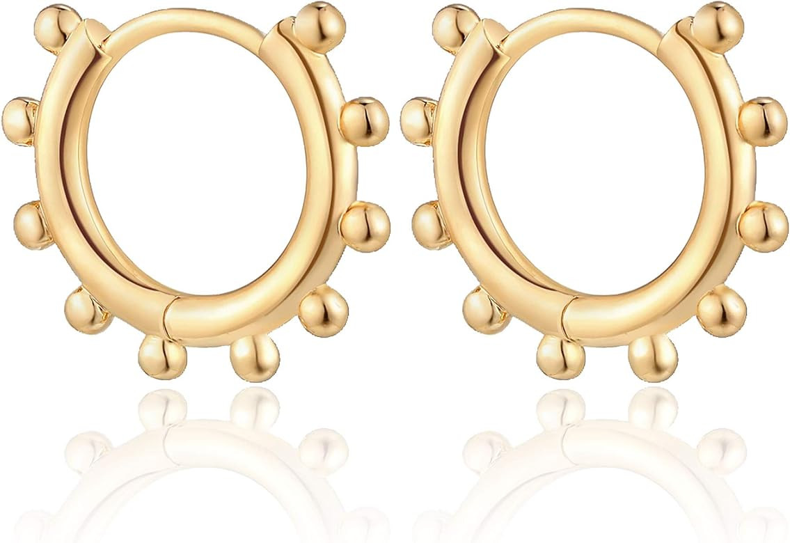 Mevecco 18K Gold Plated Huggie Earrings Dainty Shining White Cubic Zirconia Geometry Beads Butter... | Amazon (US)