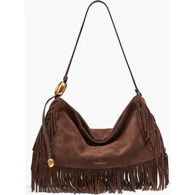 Donna Karan New York Velvet Suede Fringe Large Shoulder in Truffle at Nordstrom | Nordstrom