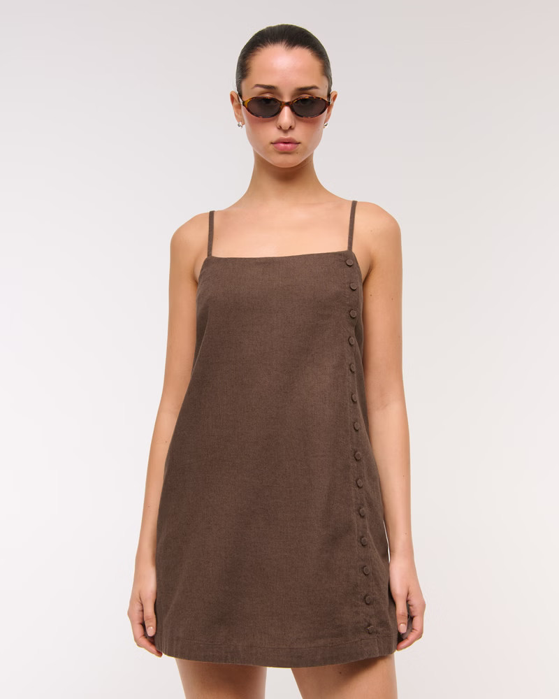 Linen-Blend Button Skort | Abercrombie & Fitch (US)