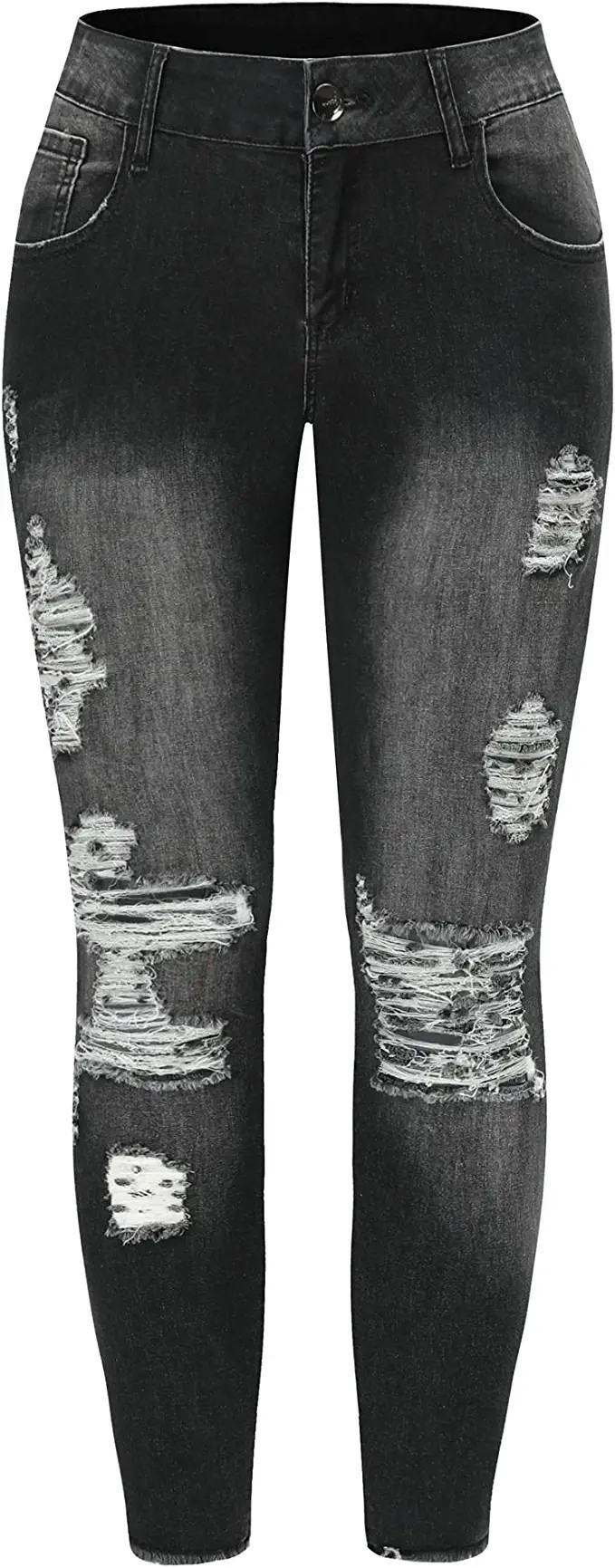 THUNDER STAR Womens Stretch Ripped Cropped Jeans Mid Rise Distressed Casual Denim Pants | Amazon (US)