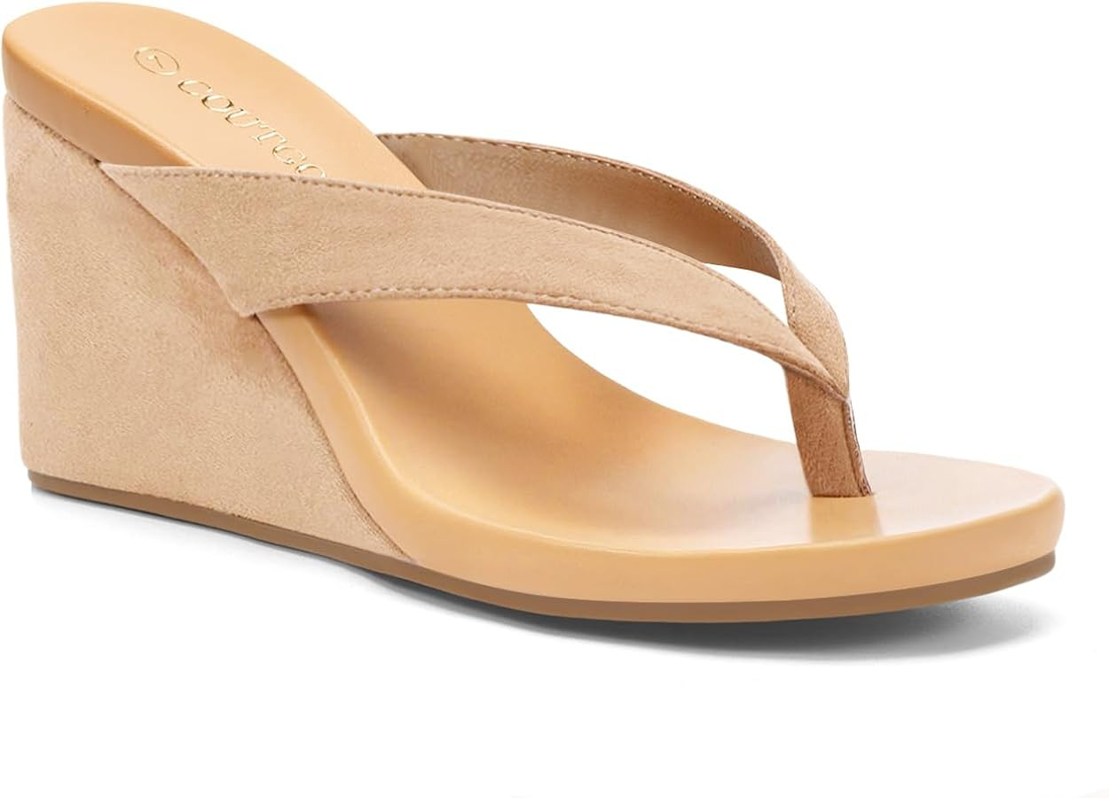 Coutgo Womens Wedge Heels Sandals Platform Flip Flops Slides Slip On Summer Beach Shoes | Amazon (US)