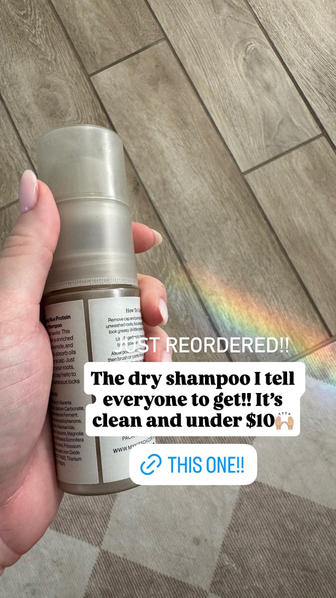 The dry shampoo I tell everyone to get!! It’s clean and under $10🙌🏼 JUST REORDERED!! @MYKITSCH