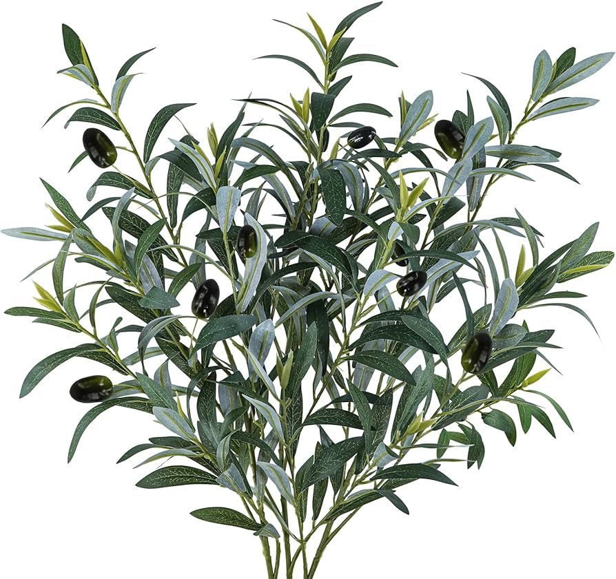 Winlyn 3 Pcs 23.6" Tall Artificial Olive Branches with 261 Leaves Lifelike Faux Eucalyptus Plant ... | Amazon (US)