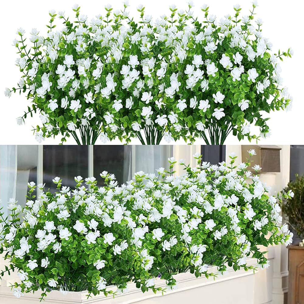 24 Bundles Outdoor Artificial Flowers UV Resistant Fake Boxwood Plants, Faux Greenery for Indoor ... | Amazon (US)