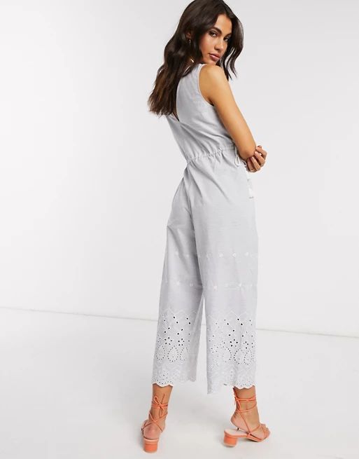 ASOS DESIGN rope drawstring waist detail jumpsuit with broderie hem | ASOS (Global)