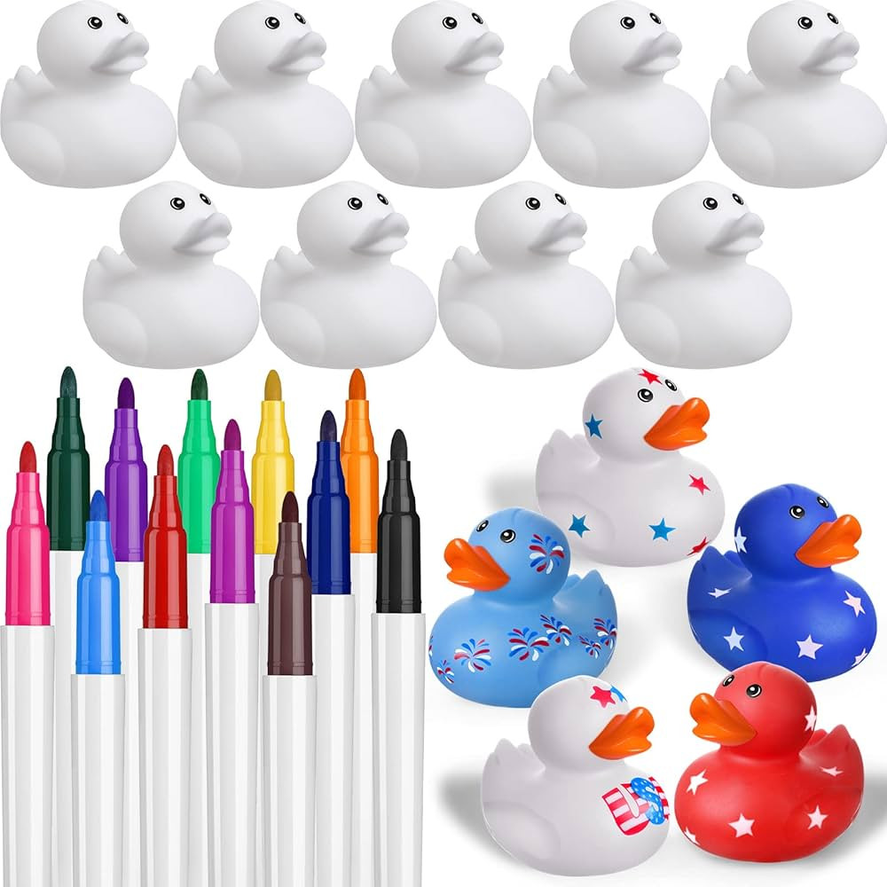 Jerify 24 Pcs 2 Inch White Blank Rubber Ducks Creative Rubber Ducks with Pens of 12 Colors for Po... | Amazon (US)