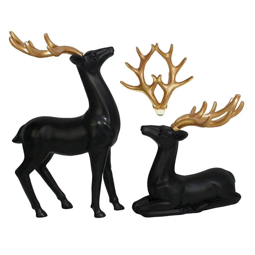 2pcs Christmas Style Deer Statue Resin Reindeer Figurine Sculpture Black - Walmart.com | Walmart (US)