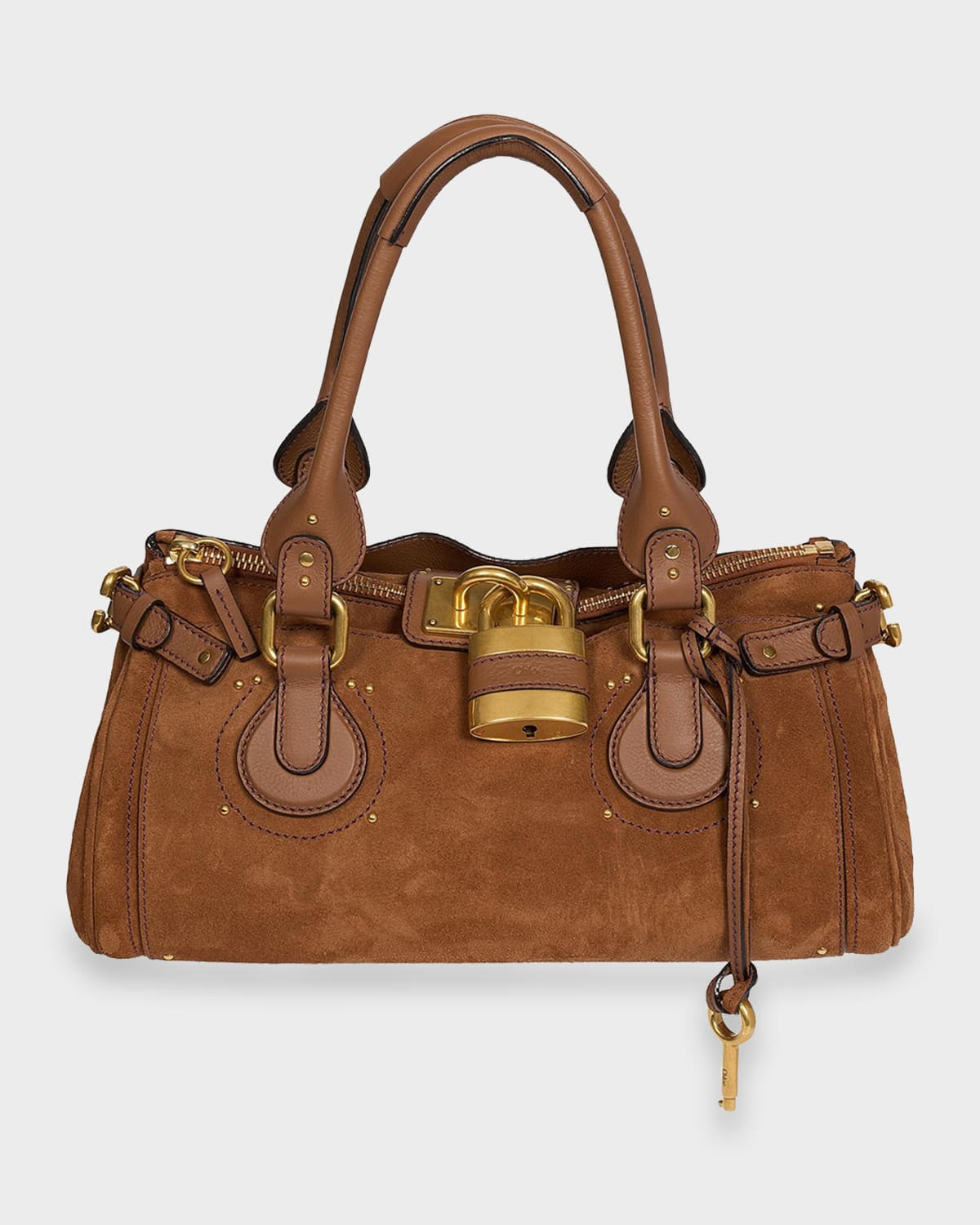 Paddington Padlock Suede Shoulder Bag | Neiman Marcus