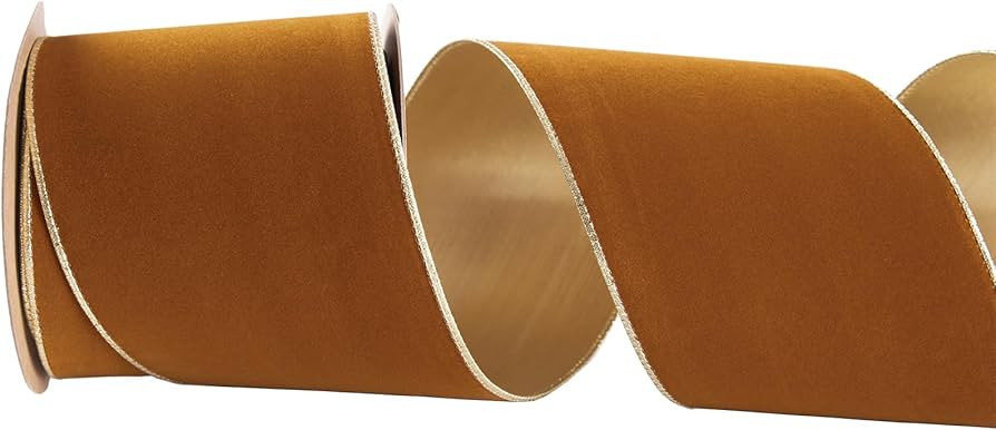 Fall Copper and Gold Velvet Christmas Wired Ribbon 4inch Wide*10Y Thanksgiving Velvet Ribbon for ... | Amazon (US)