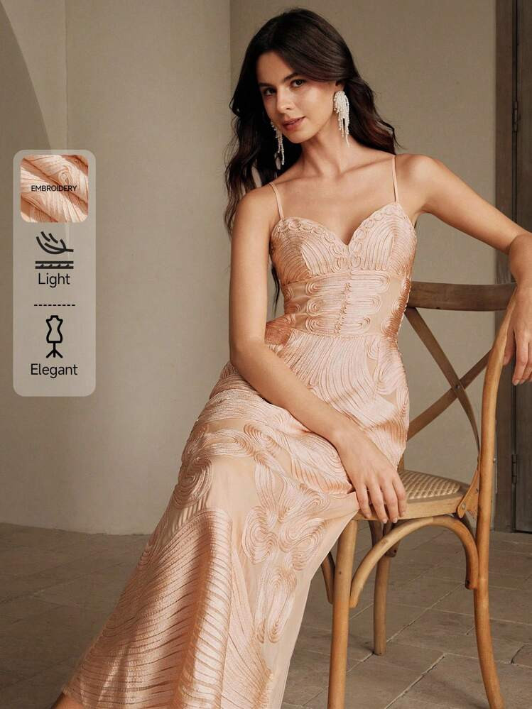 Anewsta Sleeveless Solid Long Dress With Cinched Waist And Embellished Detailing | SHEIN