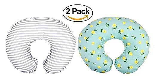Premium Quality 2 Pack Nursing Pillow Covers by Mila Millie | Baby Girl Chic Flower Design | Gray... | Amazon (US)
