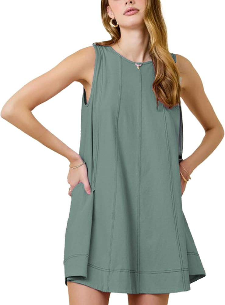 Women’s Sleeveless Mini Dress Casual A-Line Swing Dress with Pockets Contrast Stitching Lightwe... | Amazon (US)