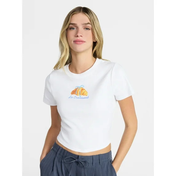 No Boundaries Cotton Crewneck Cropped Tee, Women's XXS-XXL | Walmart (US)