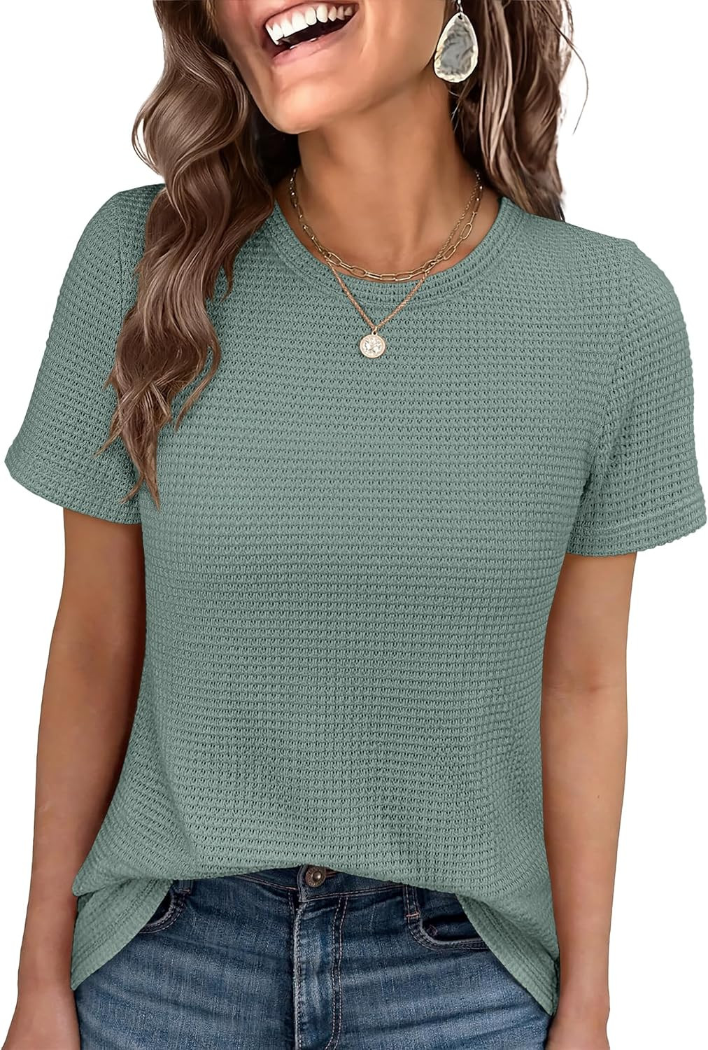 ANRABESS Women's Summer Waffle Knit Tops | Amazon (US)