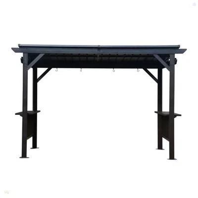 Hardtop Grill Gazebo, Outdoor BBQ Gazebo With 2 Side Shelves And Sloping Galvanized Steel Roof, Metal Permanent Grill Canopy With Ceiling Hooks For Pa | Wayfair North America