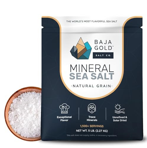 Baja Gold Mineral Sea Salt - Recommended by Gary Brecka - Organic Natural Grain Salt for Cooking & Baking | Low Sodium, Authentic Baja Salt | Ideal for All Culinary Creations | 5 lb. Resealable Bag, 1,500+ Servings | Amazon (US)