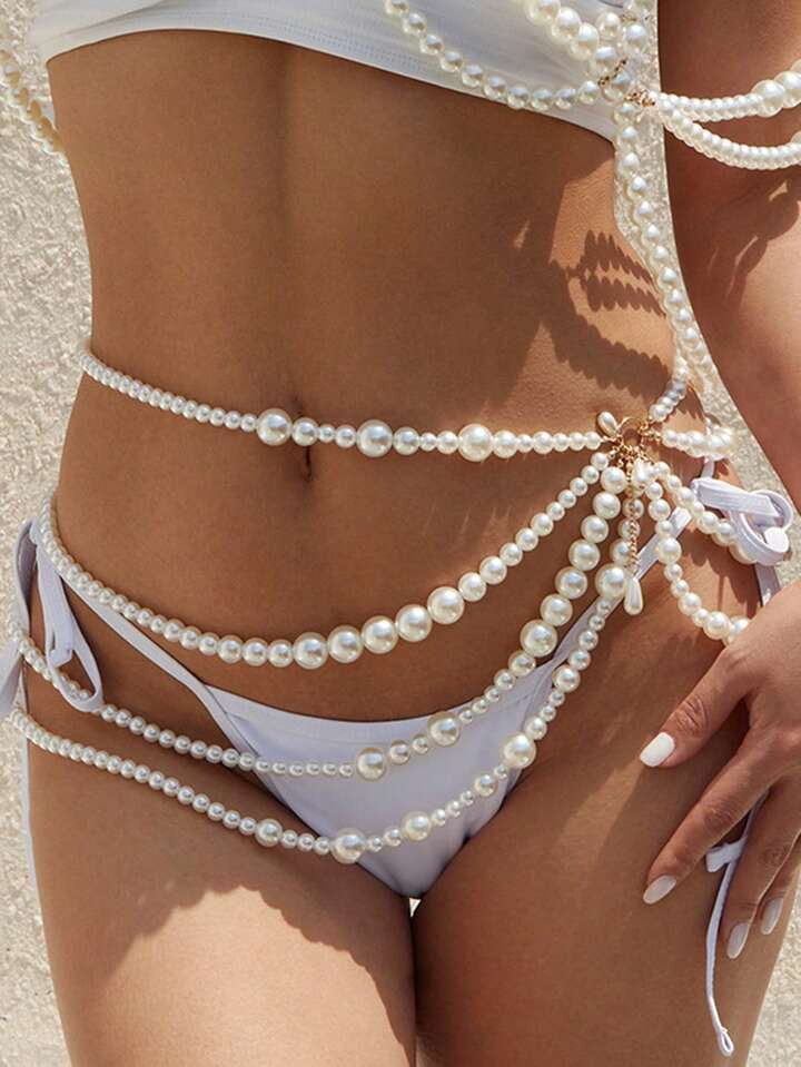 1pc Waist Chain With Multi-Layer Pearl, Tassel & Adjustable Waist Belt, Sexy & Elegant For Women, Beach Party, Holiday Gift For Girlfriend/Friend | SHEIN