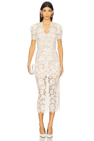 Cream Fine Lace Pearl Midi Dress in Cream | Revolve Clothing (Global)
