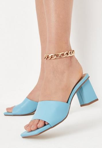 Missguided - Blue Square Toe Block Heel Mules | Missguided (US & CA)