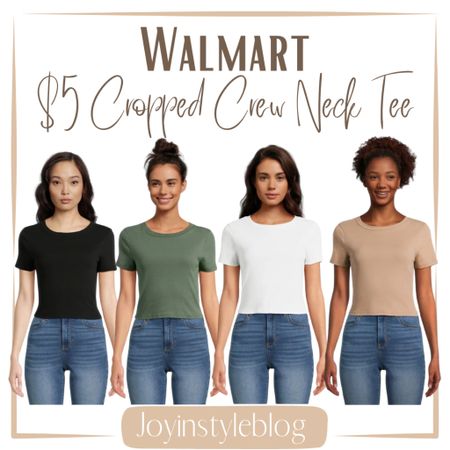 $5 Walmart No Boundaries Juniors Cropped Crew Neck Tee / summer outfit 

#LTKFindsUnder50 #LTKStyleTip #LTKFestival