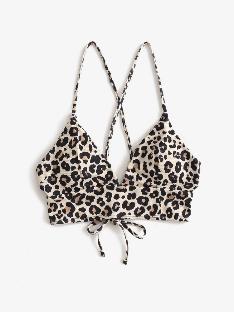 Allover Graphic Rib Bikini Top | SHEIN