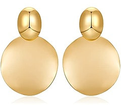 FAMARINE Big Disc Drop Earrings Gold Dangle Earrings Round Hammered Earrings Women | Amazon (US)