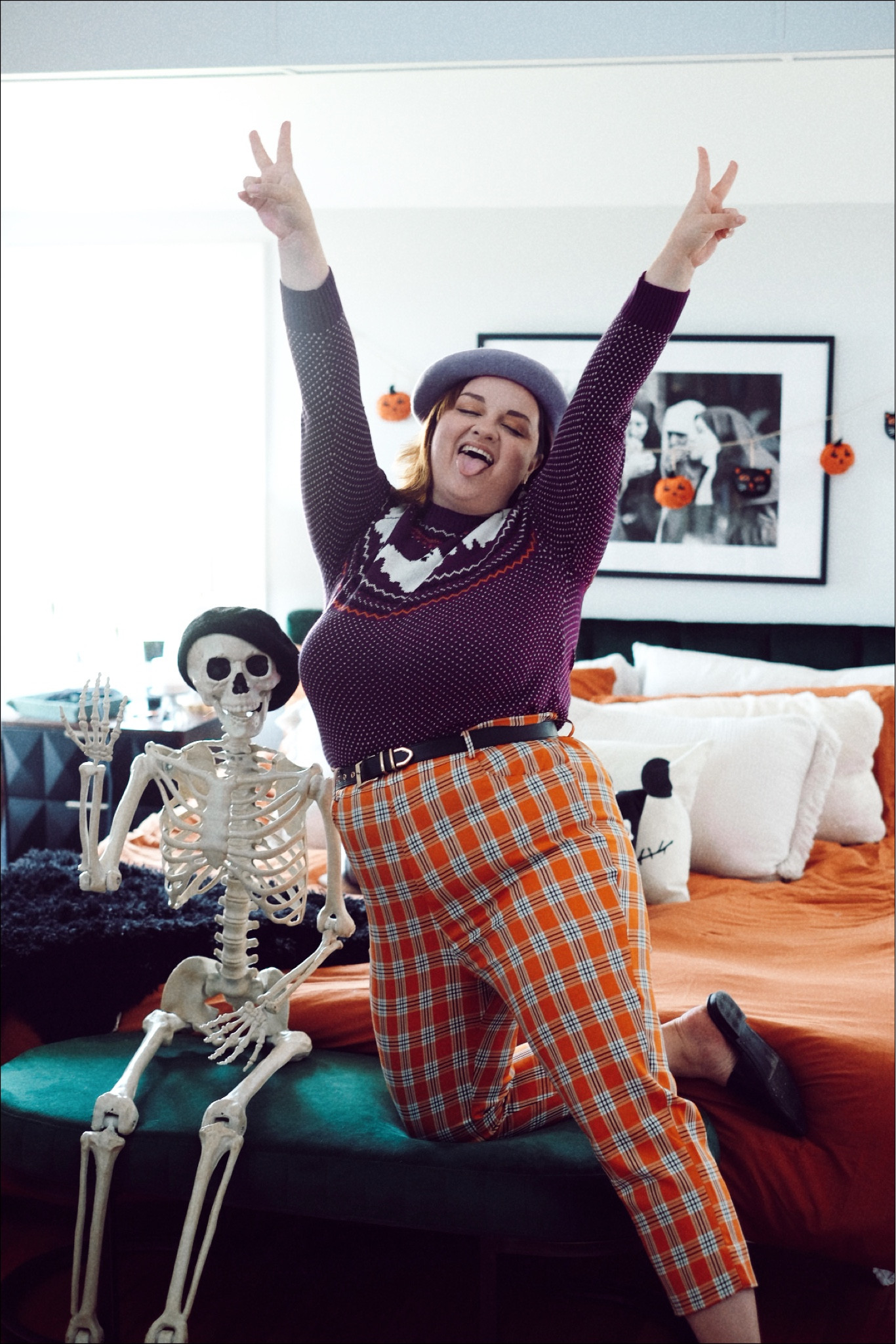 Today’s Halloween outfit! 

Use my code LYNZIJUDISH for 20% off the ModCloth sweaters. 

Plus size fashion, plus size style, size 16 influencer, Halloween fashion, Halloween style, Halloween outfit, lilac beret purple sweater, Halloween sweater, ghost sweater, ghost earrings, plus size black belt, orange pants, black mule flats, bag bag 

#LTKcurves #LTKunder100 #LTKHalloween