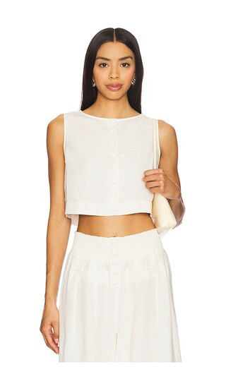 Boxy Linen Boatneck Top in Off White | Revolve Clothing (Global)