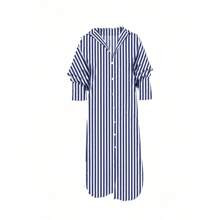 SpringSummer Casual Loose Striped Oversized Drop Shoulder Long Shirt Dress | SHEIN