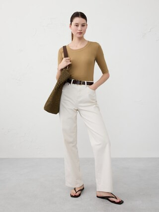 Ribbed Elbow-Sleeve T-Shirt | Banana Republic Factory